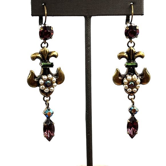 Signed AVGAD ISRAEL Victorian Revival Crystal Pearl Pierced Earrings 3" - Picture 8 of 9